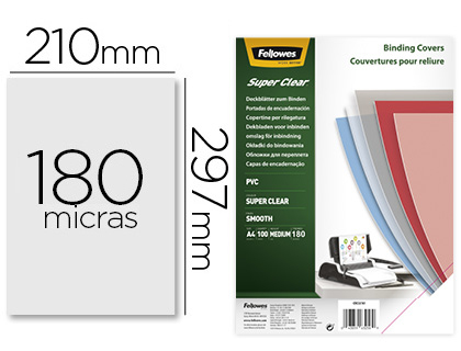 CJ100 tapas de encuadernación Fellowes A-4 PVC 180µ cristal